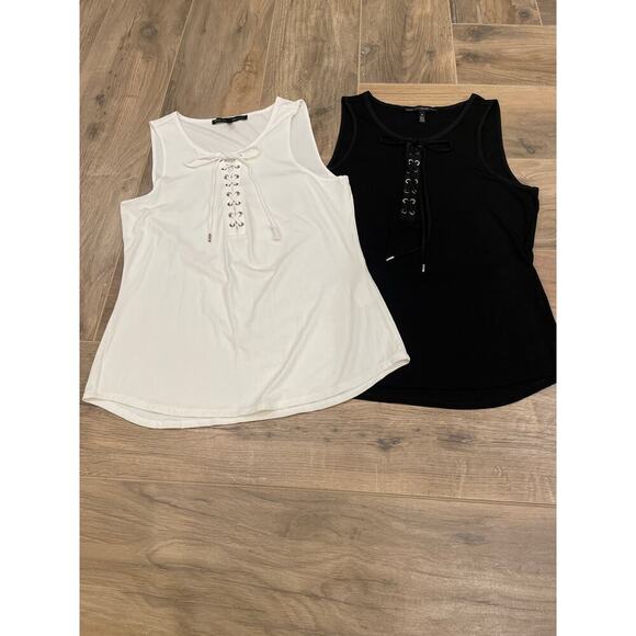 White House Black Market Bundle (2) of Blk/Wht Tie Tanks w/ Silver detail Medium - Picture 1 of 13